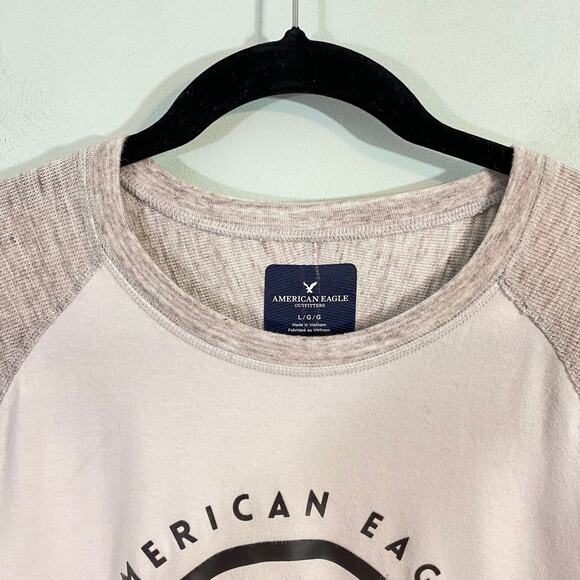 American Eagle Men's Oatmeal Raglan Graphics Long Sleeve Tee Size L - Picture 3 of 8